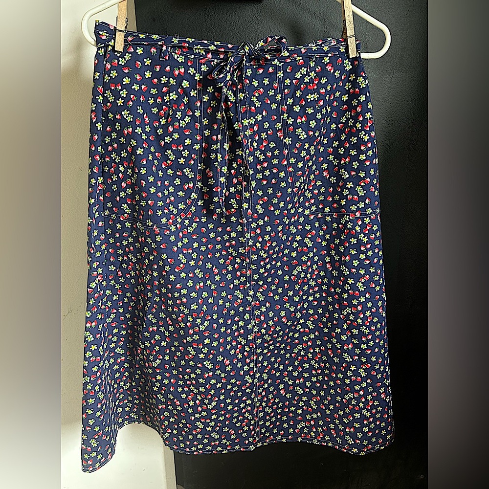 Vintage 70's Blue Floral Strawberry Wrap Skirt Size S